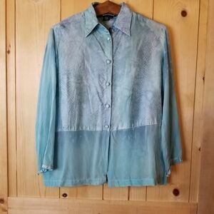 Vintage Silk Bijoux Wearable Art Silk Snake Print/Sheer Mixed Button-Up Shirt